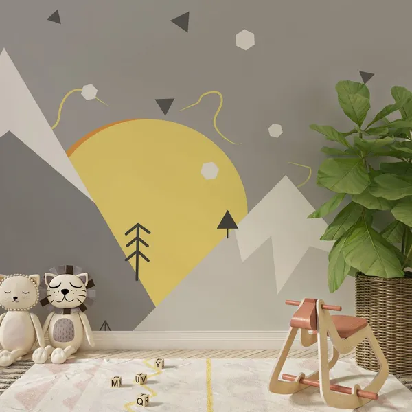 Winter_landscape_with_mountains_and_the_sun._Wallpaper_for_kids_room_Mural_Wallpaper.
