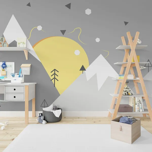 Winter_landscape_with_mountains_and_the_sun._Wallpaper_for_kids_room_Mural_Wallpaper.