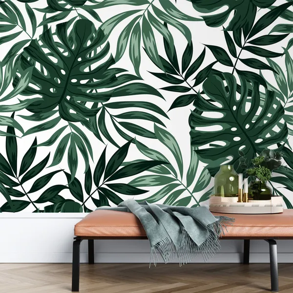 Trending_tropical_pattern_with_plants_and_leaves_on_a_white_background._Hawaiian_style._Jungle_leaves._Botanical_pattern_with_exotic_leaves.