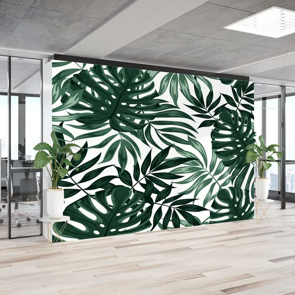 Trending_tropical_pattern_with_plants_and_leaves_on_a_white_background._Hawaiian_style._Jungle_leaves._Botanical_pattern_with_exotic_leaves.