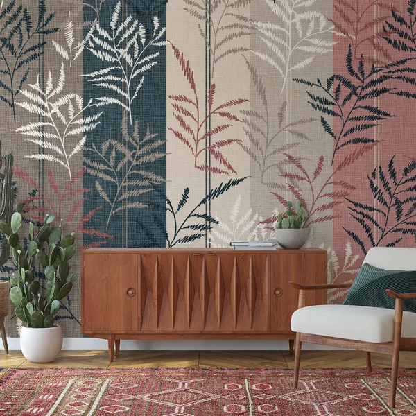 Seamless_leaves_Pattern_on_Stripes_With_leaves_Mural_Wallpaper.