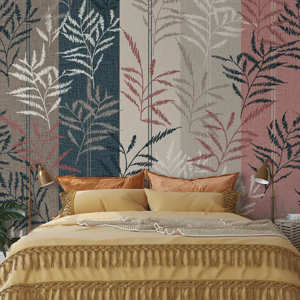 Seamless_leaves_Pattern_on_Stripes_With_leaves_Mural_Wallpaper.