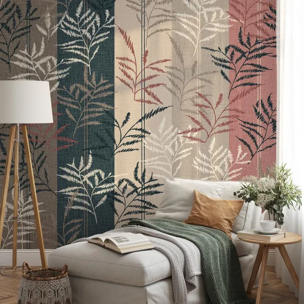 Seamless_leaves_Pattern_on_Stripes_With_leaves_Mural_Wallpaper.