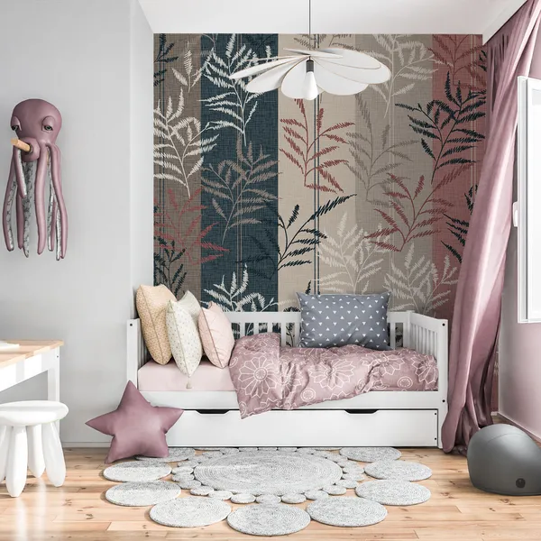 Seamless_leaves_Pattern_on_Stripes_With_leaves_Mural_Wallpaper.