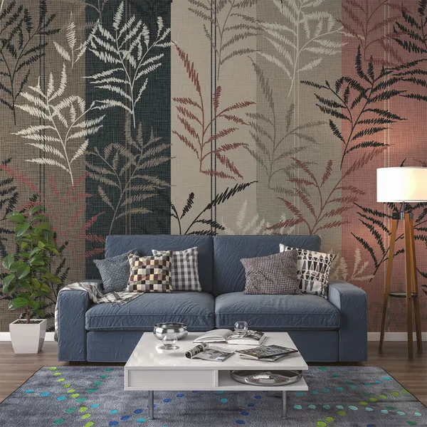 Seamless_leaves_Pattern_on_Stripes_With_leaves_Mural_Wallpaper.