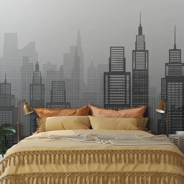 Flat_style_city_skyline_vector_illustration_urban_landscape_in_shades_of_Black_Mural_Wallpaper.