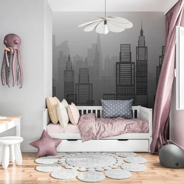 Flat_style_city_skyline_vector_illustration_urban_landscape_in_shades_of_Black_Mural_Wallpaper.