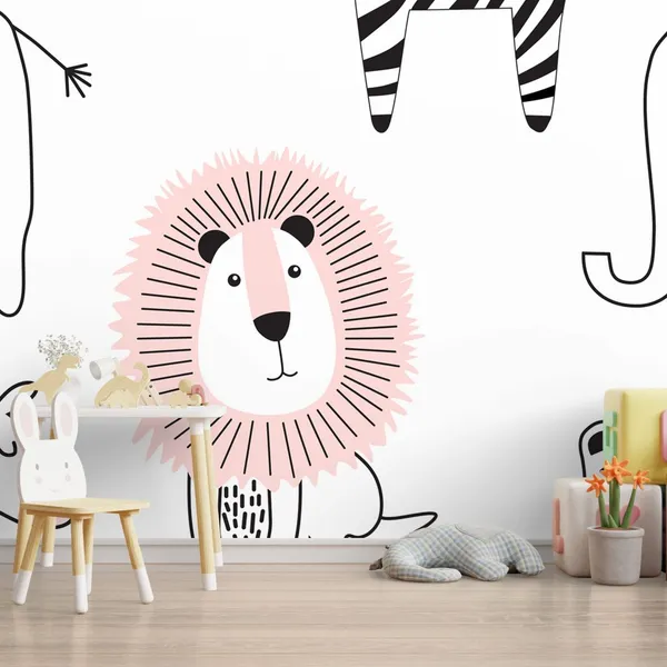 Seamless_childish_pattern_with_cute_animals_in_black_and_white_style._Creative_scandinavian_kids_texture_for_fabric,_wrapping,_textile,_wallpaper,_apparel._Mural_Wallpaper.