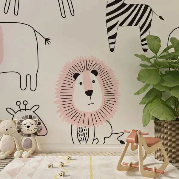 Seamless_childish_pattern_with_cute_animals_in_black_and_white_style._Creative_scandinavian_kids_texture_for_fabric,_wrapping,_textile,_wallpaper,_apparel._Mural_Wallpaper.