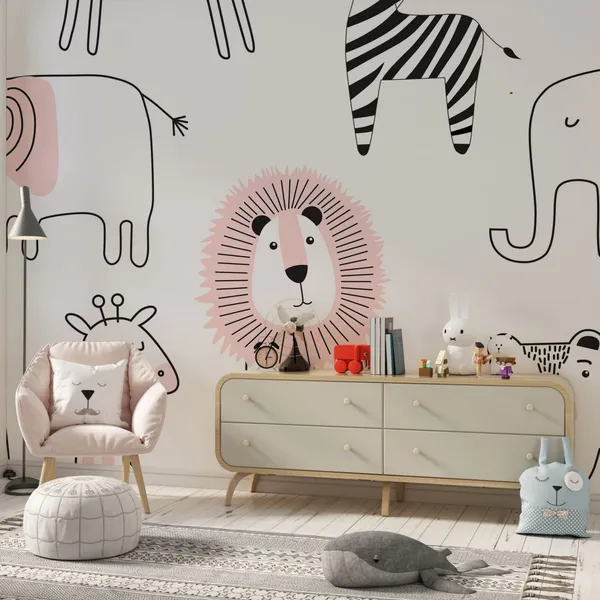 Seamless_childish_pattern_with_cute_animals_in_black_and_white_style._Creative_scandinavian_kids_texture_for_fabric,_wrapping,_textile,_wallpaper,_apparel._Mural_Wallpaper.