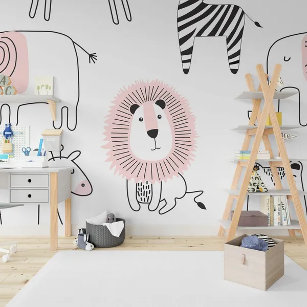 Seamless_childish_pattern_with_cute_animals_in_black_and_white_style._Creative_scandinavian_kids_texture_for_fabric,_wrapping,_textile,_wallpaper,_apparel._Mural_Wallpaper.