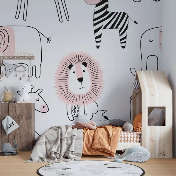 Seamless_childish_pattern_with_cute_animals_in_black_and_white_style._Creative_scandinavian_kids_texture_for_fabric,_wrapping,_textile,_wallpaper,_apparel._Mural_Wallpaper.