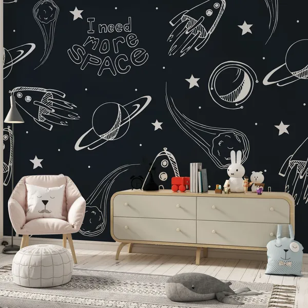 Hand_drawn_seamless_pattern._Space_background._I_need_more_space._Mural_Wallpaper.