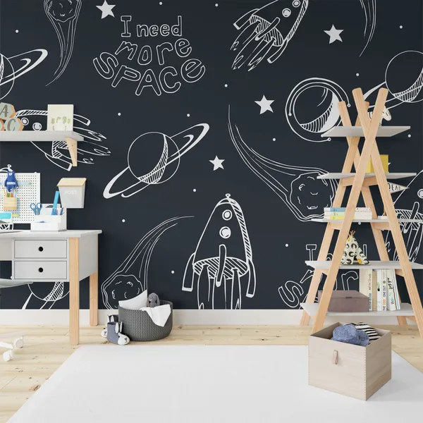 Hand_drawn_seamless_pattern._Space_background._I_need_more_space._Mural_Wallpaper.