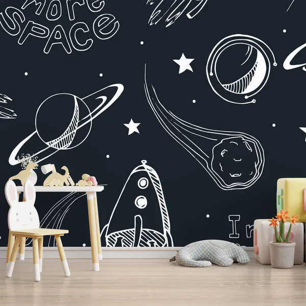 Hand_drawn_seamless_pattern._Space_background._I_need_more_space._Mural_Wallpaper.