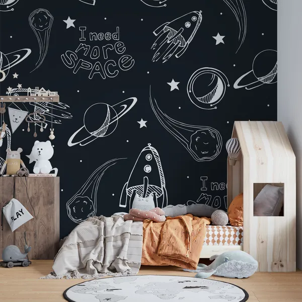 Hand_drawn_seamless_pattern._Space_background._I_need_more_space._Mural_Wallpaper.
