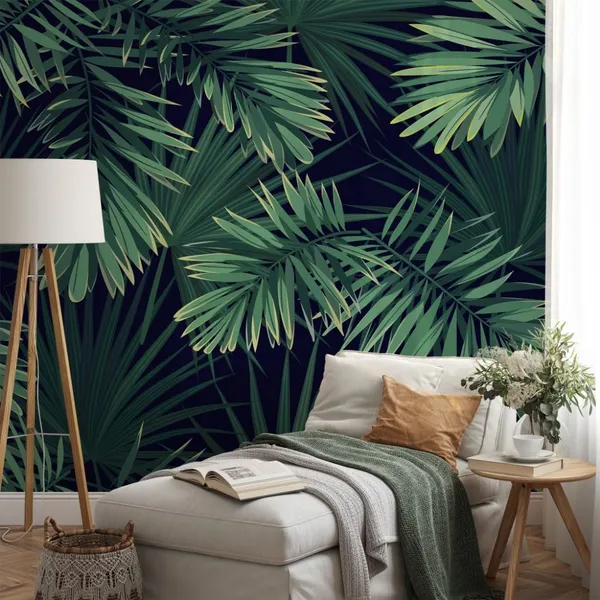 Dark_tropical_background_with_jungle_plants._Seamless_vector_tropical_pattern_with_green_palm_leaves_Mural_Wallpaper