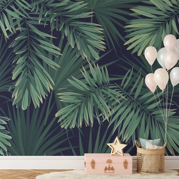 Dark_tropical_background_with_jungle_plants._Seamless_vector_tropical_pattern_with_green_palm_leaves_Mural_Wallpaper