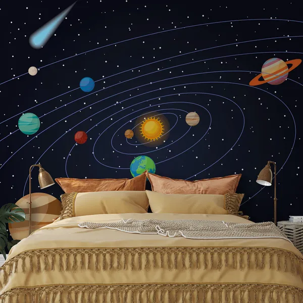 Universe_"Solar_system"_for_children._Cartoon_Planet._Mars,_Verena,_the_earth,_the_sun,_Jupiter,_Saturn,_Uranus,_Neptune,_Pluto._Mural_Wallpaper.