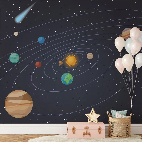 Universe_"Solar_system"_for_children._Cartoon_Planet._Mars,_Verena,_the_earth,_the_sun,_Jupiter,_Saturn,_Uranus,_Neptune,_Pluto._Mural_Wallpaper.