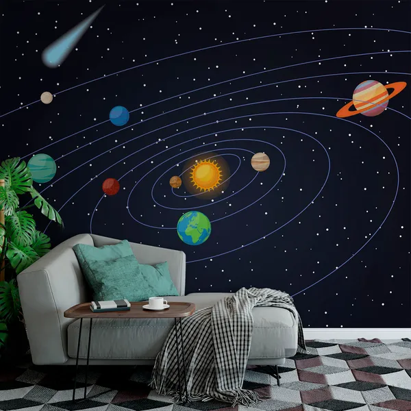 Universe_"Solar_system"_for_children._Cartoon_Planet._Mars,_Verena,_the_earth,_the_sun,_Jupiter,_Saturn,_Uranus,_Neptune,_Pluto._Mural_Wallpaper.
