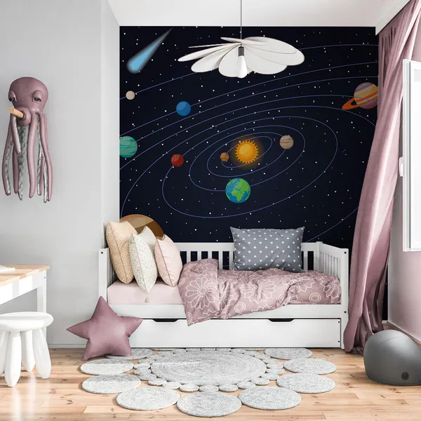 Universe_"Solar_system"_for_children._Cartoon_Planet._Mars,_Verena,_the_earth,_the_sun,_Jupiter,_Saturn,_Uranus,_Neptune,_Pluto._Mural_Wallpaper.