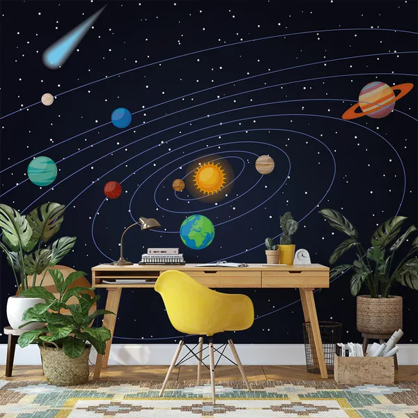 Universe_"Solar_system"_for_children._Cartoon_Planet._Mars,_Verena,_the_earth,_the_sun,_Jupiter,_Saturn,_Uranus,_Neptune,_Pluto._Mural_Wallpaper.