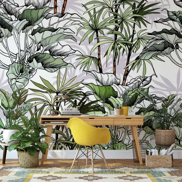 Tropical_foliage_seamless_pattern._Hand_drawn_vector_illustration_on_white_background._Mural_Wallpaper.
