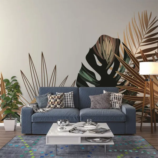 Tropical_gold_and_emerald_leaves_seamless_background_Mural_Wallpaper.