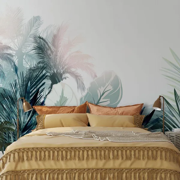 Exotic_leaves_seamless_pattern._Watercolor_illustration._Hand_painted_background_Mural_Wallpaper.