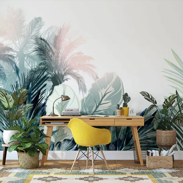 Exotic_leaves_seamless_pattern._Watercolor_illustration._Hand_painted_background_Mural_Wallpaper.