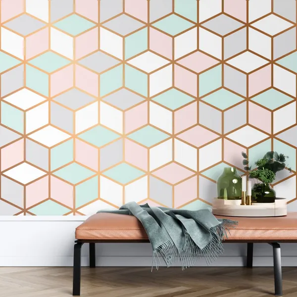 Pink_With_White_Lines_Geometric___Mural_Wallpaper,_Pvc_Free,_Non-Toxic
