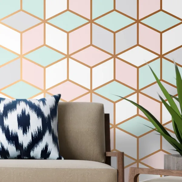 Pink_With_White_Lines_Geometric___Mural_Wallpaper,_Pvc_Free,_Non-Toxic