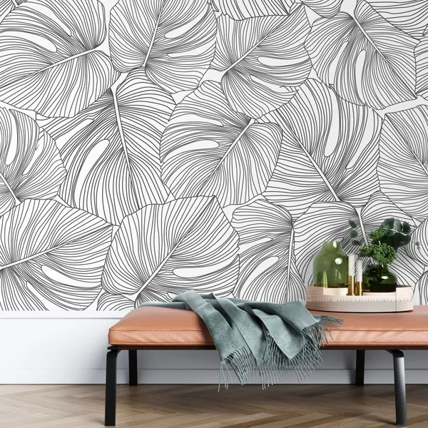 Line_Drawing_Black_Leaves___Mural_Wallpaper,_Pvc_Free,_Non-Toxic