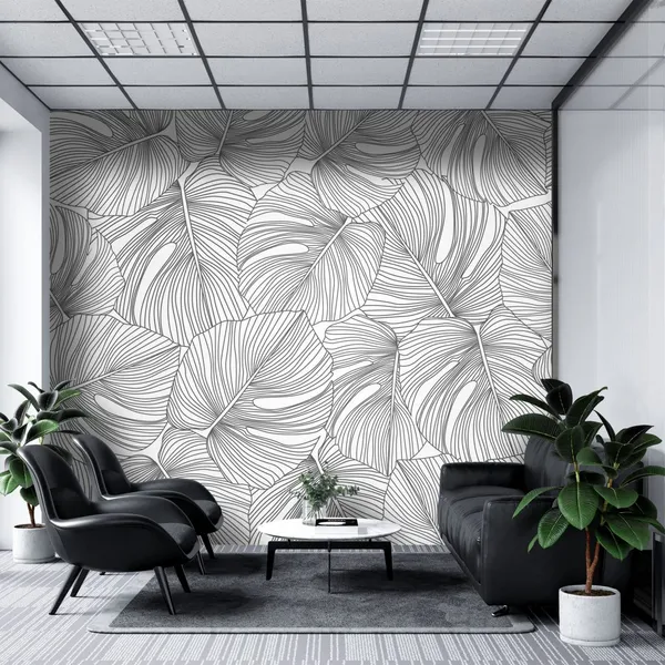 Line_Drawing_Black_Leaves___Mural_Wallpaper,_Pvc_Free,_Non-Toxic