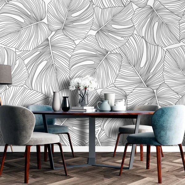 Line_Drawing_Black_Leaves___Mural_Wallpaper,_Pvc_Free,_Non-Toxic