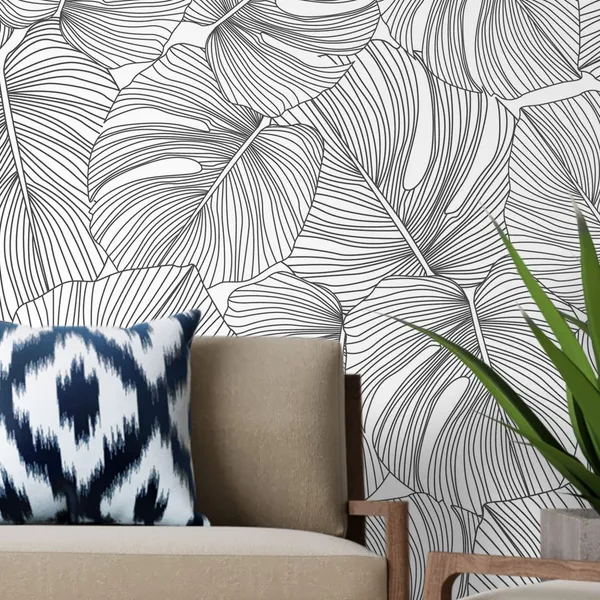 Line_Drawing_Black_Leaves___Mural_Wallpaper,_Pvc_Free,_Non-Toxic