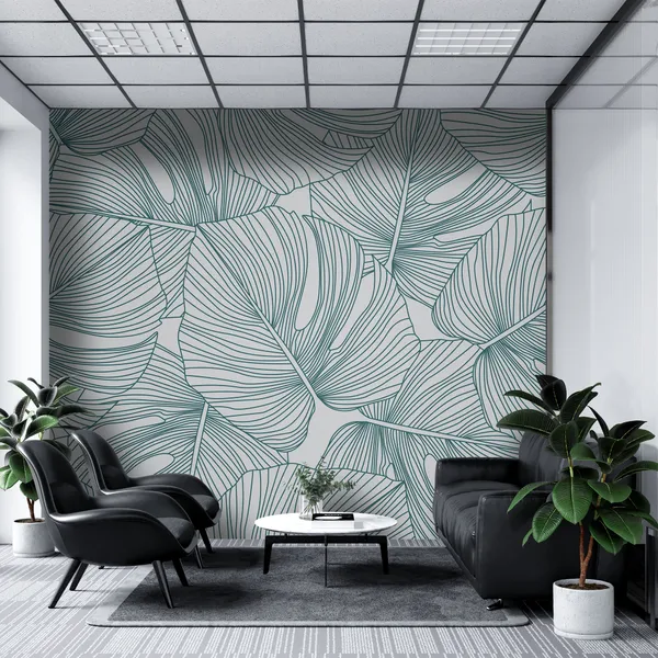 Line_Drawing_Green_Leaves___Mural_Wallpaper,_Pvc_Free,_Non-Toxic