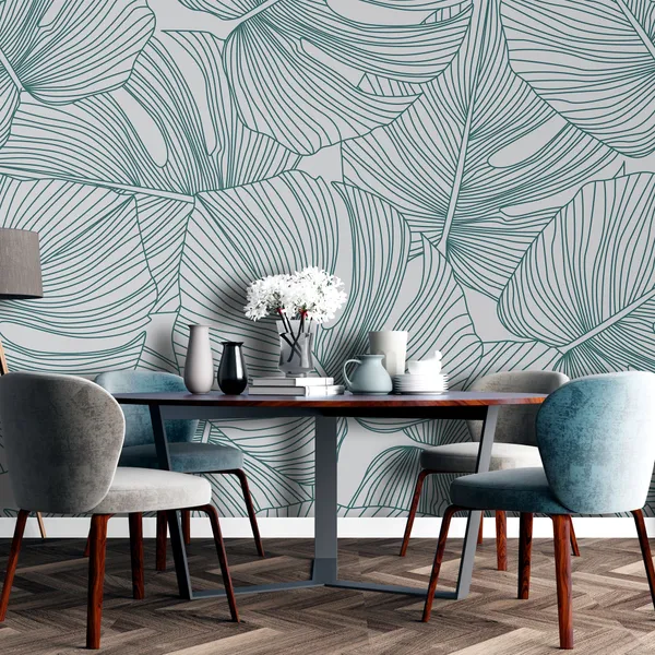 Line_Drawing_Green_Leaves___Mural_Wallpaper,_Pvc_Free,_Non-Toxic