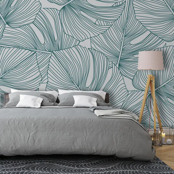 Line_Drawing_Green_Leaves___Mural_Wallpaper,_Pvc_Free,_Non-Toxic