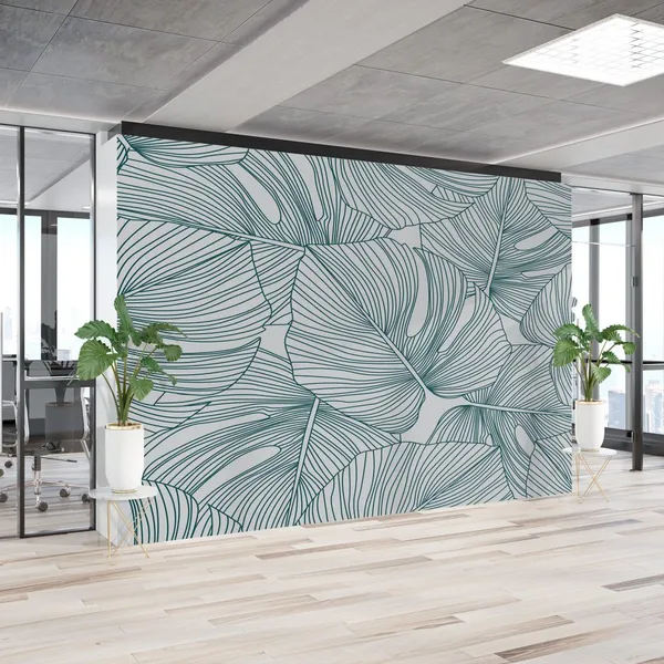 Line_Drawing_Green_Leaves___Mural_Wallpaper,_Pvc_Free,_Non-Toxic
