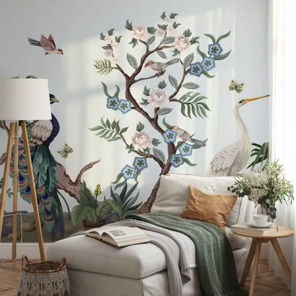 Jungle_Landscape_With_Birds_&__Peacock_wall_mural