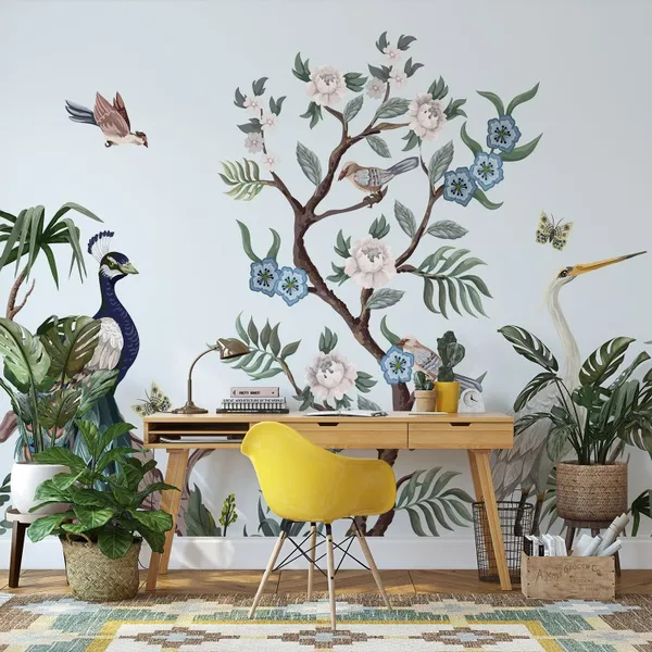 Jungle_Landscape_With_Birds_&__Peacock_wall_mural