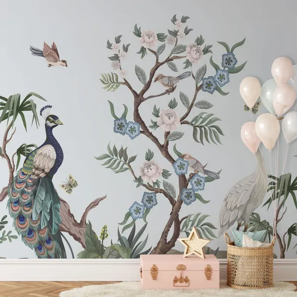 Jungle_Landscape_With_Birds_&__Peacock_wall_mural