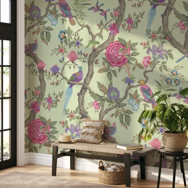 Beautiful_Marvelous_vintage_flower_pattern_with_birds_Mural__Wallpaper.
