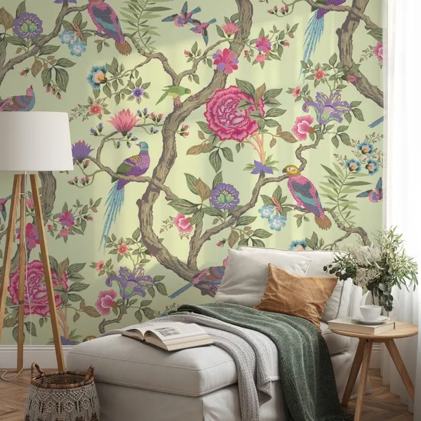 Beautiful_Marvelous_vintage_flower_pattern_with_birds_Mural__Wallpaper.