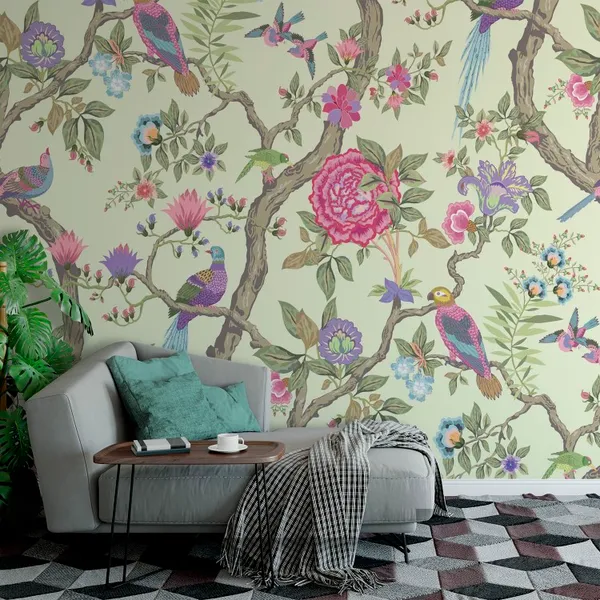 Beautiful_Marvelous_vintage_flower_pattern_with_birds_Mural__Wallpaper.