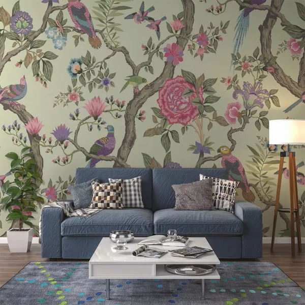 Beautiful_Marvelous_vintage_flower_pattern_with_birds_Mural__Wallpaper.