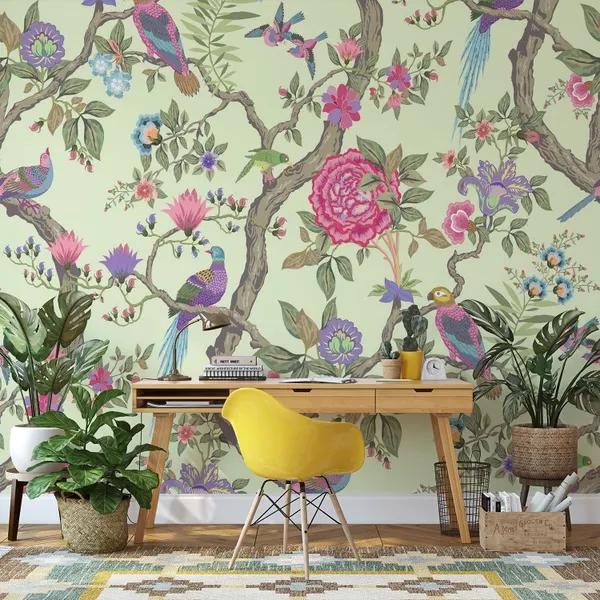Beautiful_Marvelous_vintage_flower_pattern_with_birds_Mural__Wallpaper.
