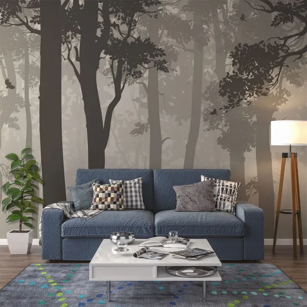 Background_with_deciduous_forest,_birds_and_deer._Vector_illustration_Mural_Wallpaper.